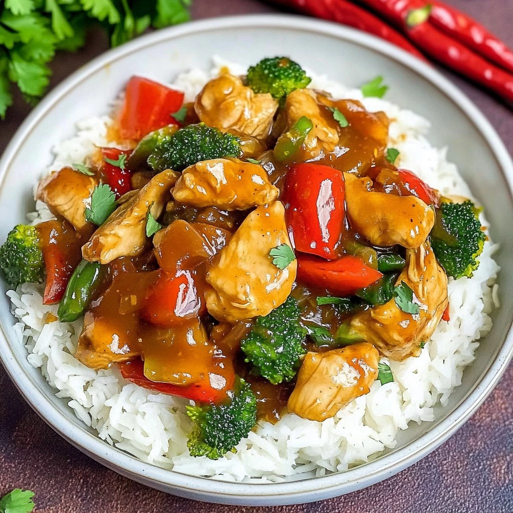 Chicken-Gemüse-Pfanne mit würziger Asia-Sauce 91 Chicken-Gemüse-Pfanne mit würziger Asia-Sauce