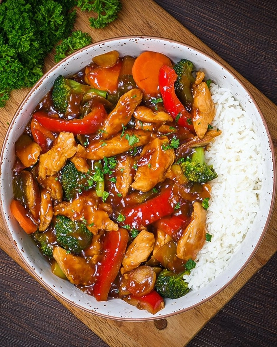 Chicken-Gemüse-Pfanne mit würziger Asia-Sauce 92 Chicken-Gemüse-Pfanne mit würziger Asia-Sauce