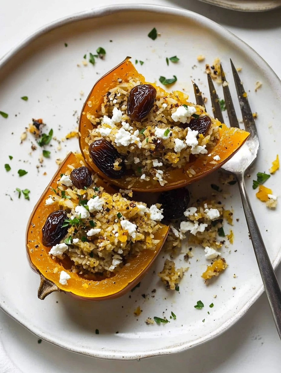 Gefüllter Butternut-Kürbis mit Reis, Datteln & Feta 161 Gefüllter Butternut-Kürbis mit Reis, Datteln & Feta