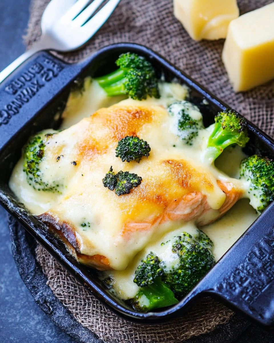 Lachs-Raclette mit Brokkoli und Béchamelsauce