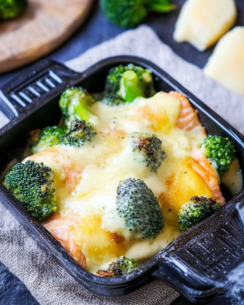 Lachs-Raclette mit Brokkoli und Béchamelsauce