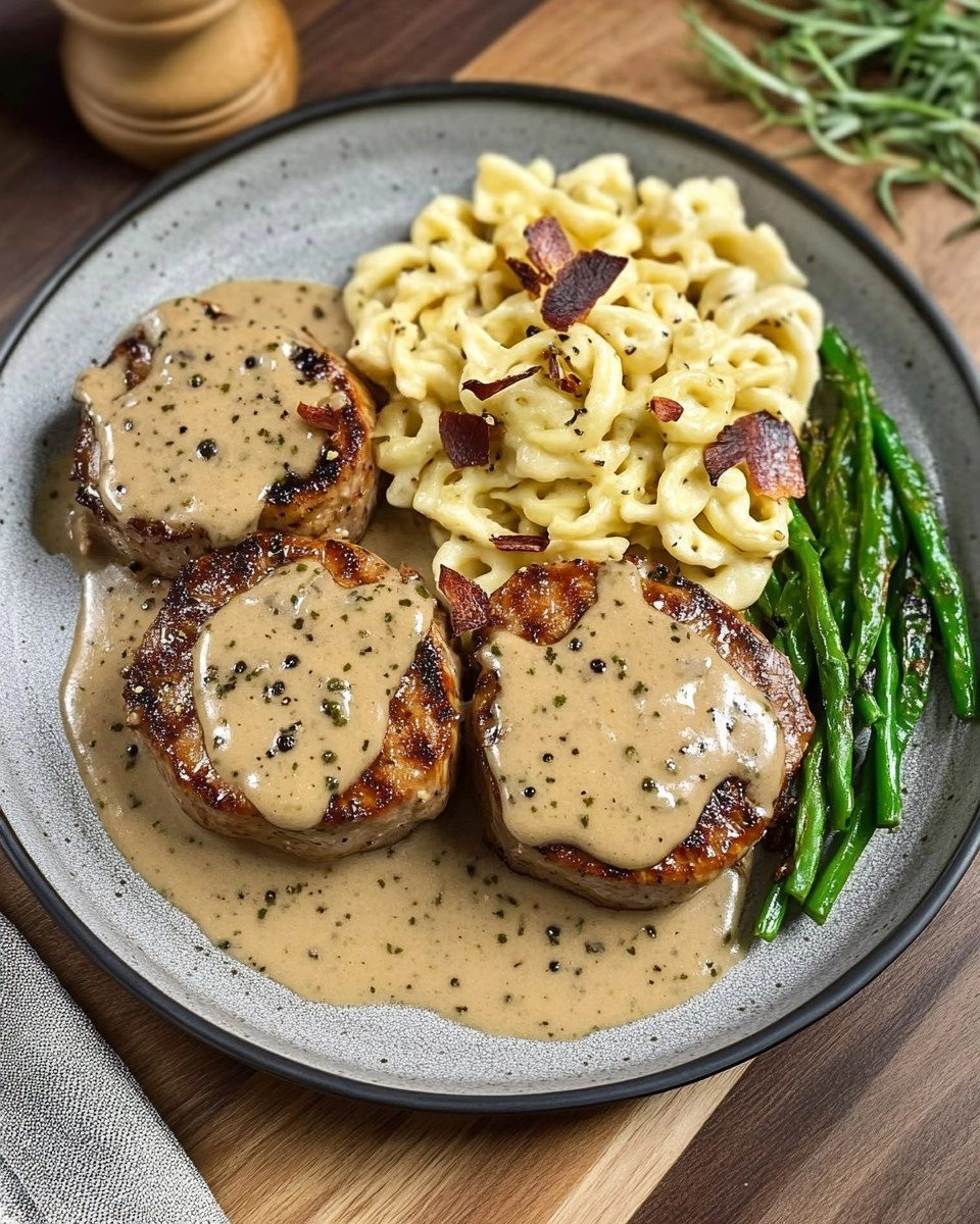 Schweinefilet Medaillons mit Pfefferrahmsauce und Spätzle