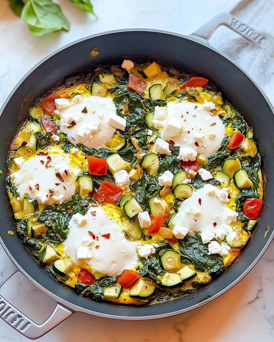 Grünes Shakshuka mit Spinat, Zucchini & Feta