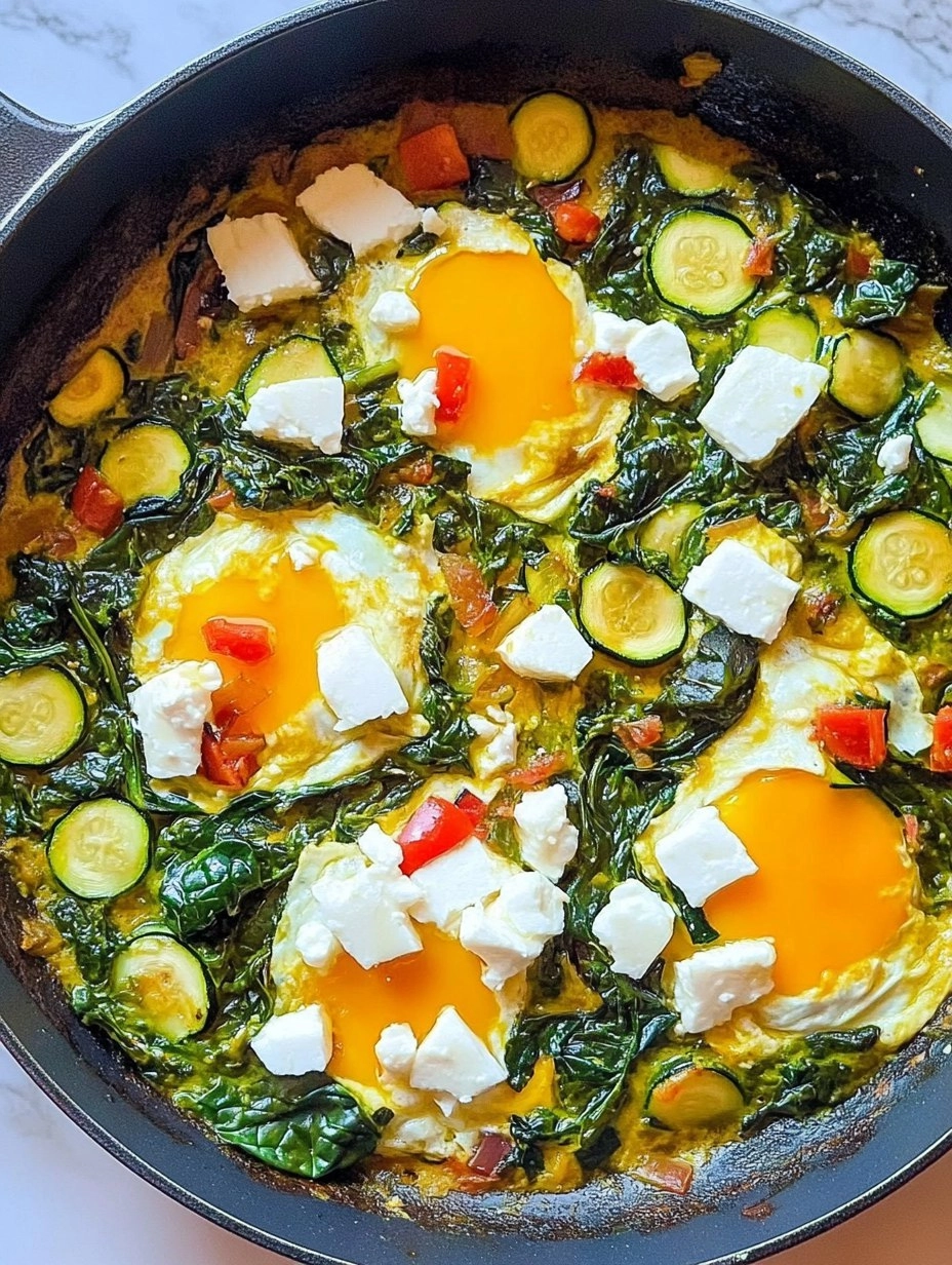 Grünes Shakshuka mit Spinat, Zucchini & Feta