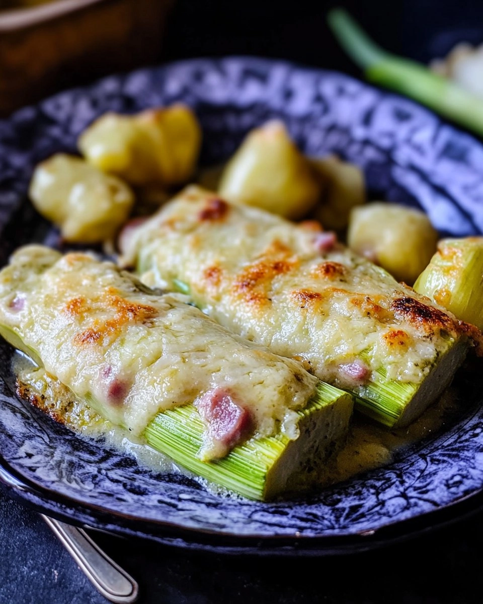 Überbackener Lauch mit Schinken