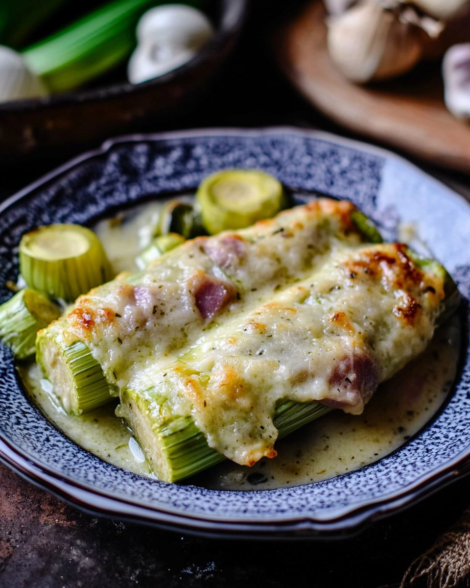 Überbackener Lauch mit Schinken