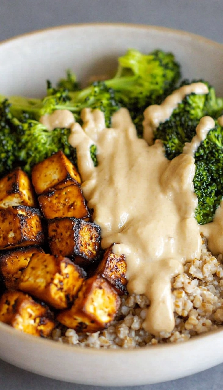 Hirse-Tofu-Bowl mit Tahini-Soße 108 Hirse-Tofu-Bowl mit Tahini-Soße