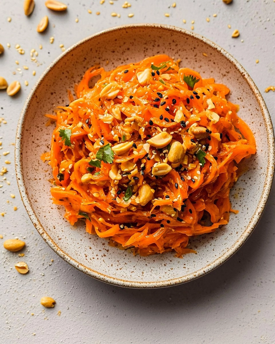 Karottensalat mit Sojasauce und Erdnüsse