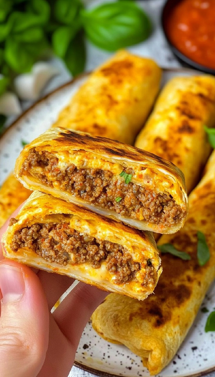 Knusprige Wraps mit Hackfleisch und Käse