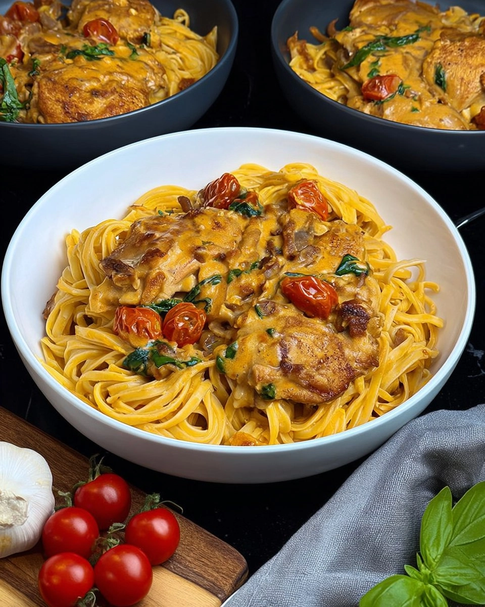 Toskana Hähnchen mit cremiger Nudelpfanne