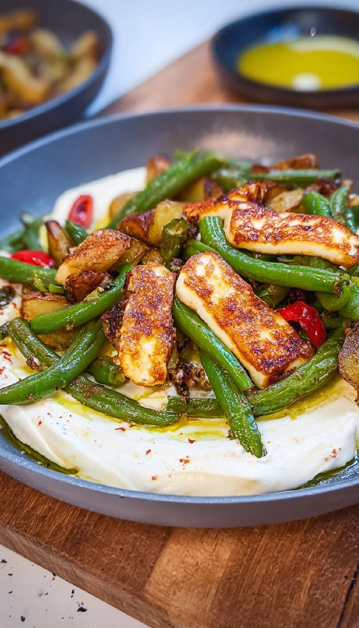 Buschbohnen-Kartoffel Pfanne & Halloumi