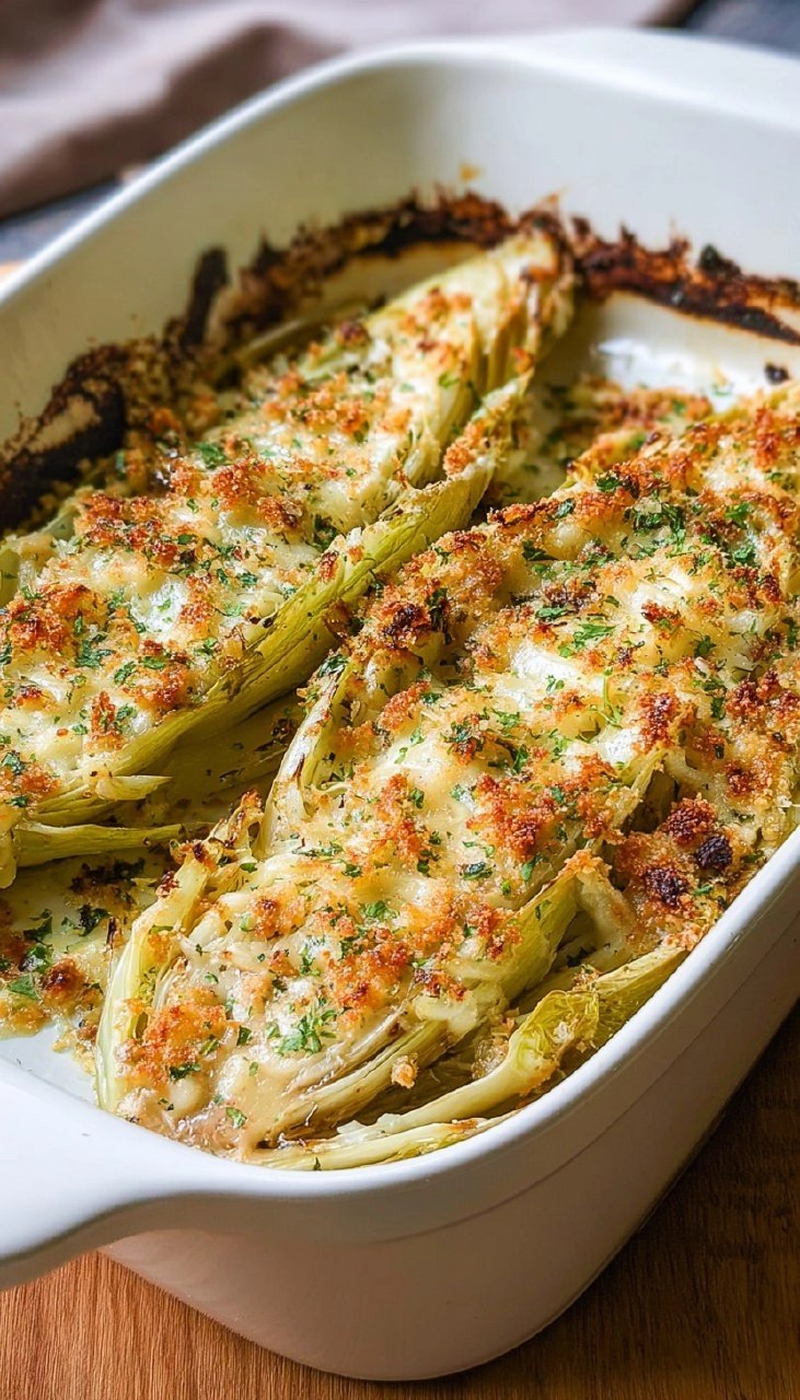 Chicorée überbacken mit Käse und Zitronen-Kräuter-Bröseln 95 Chicorée überbacken mit Käse und Zitronen-Kräuter-Bröseln