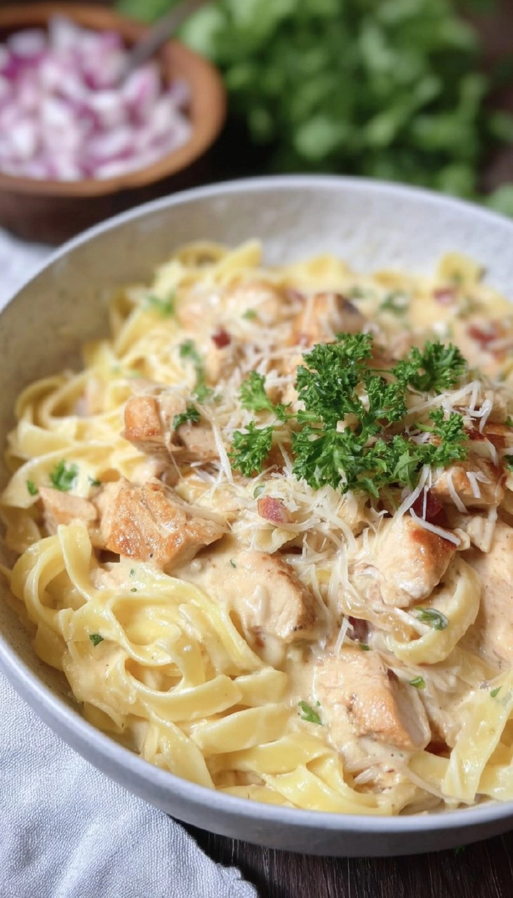 Cremige Pasta mit Parmesan-Hähnchen