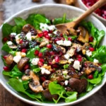 Feldsalat-mit-gebratenen-Pilzen-Granatapfel-Feta-Rezept