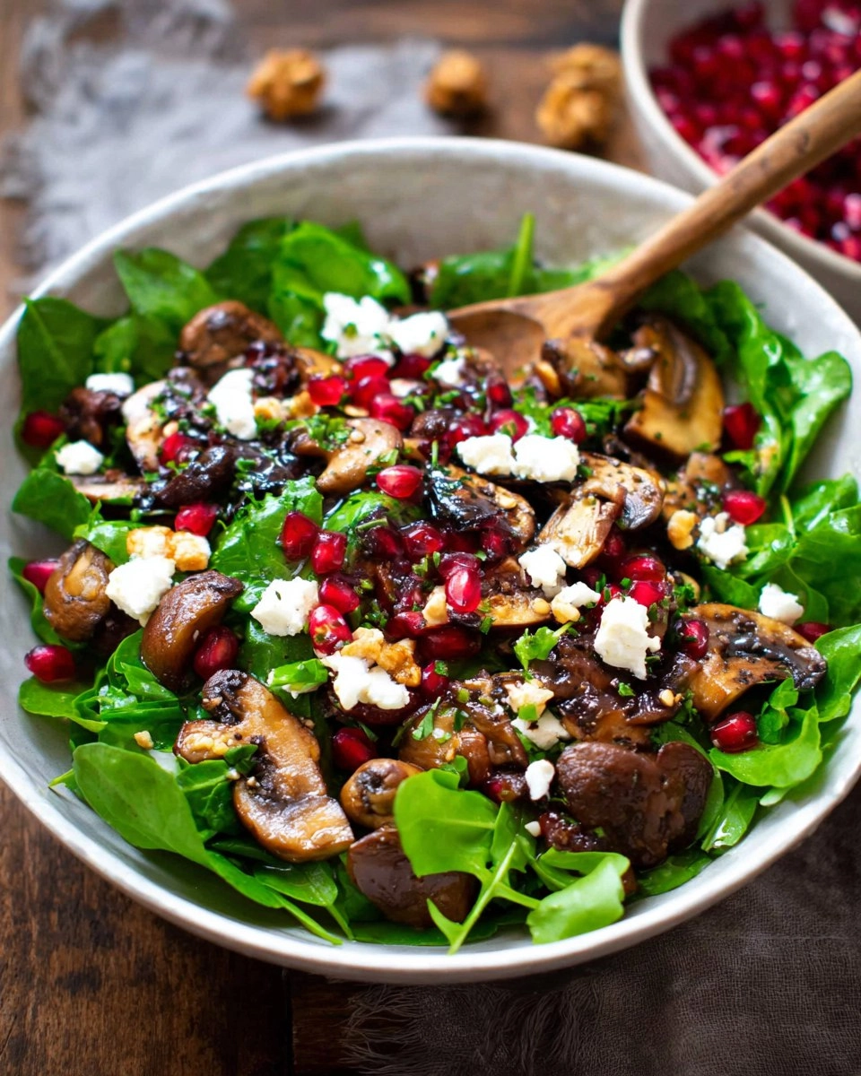 Feldsalat mit gebratenen Pilzen, Granatapfel & Feta