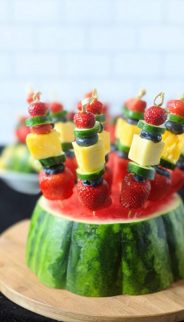 Fußball-Fingerfood-Spieße auf Wassermelone 45 Fußball-Fingerfood-Spieße auf Wassermelone