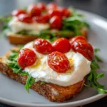 Knuspriges-Brot-mit-Burrata-und-Ofentomaten-Rezept
