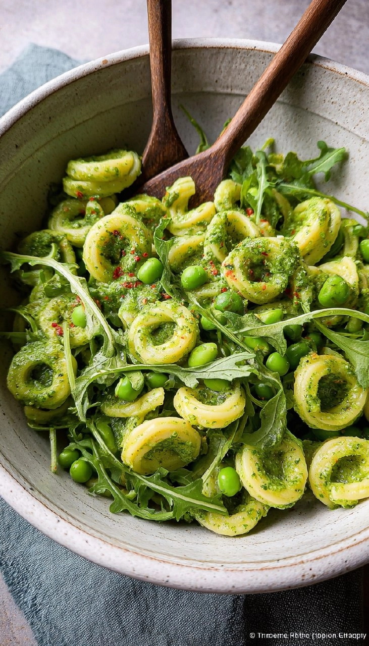 Nudelsalat mit Erbsen-Rucola-Pesto