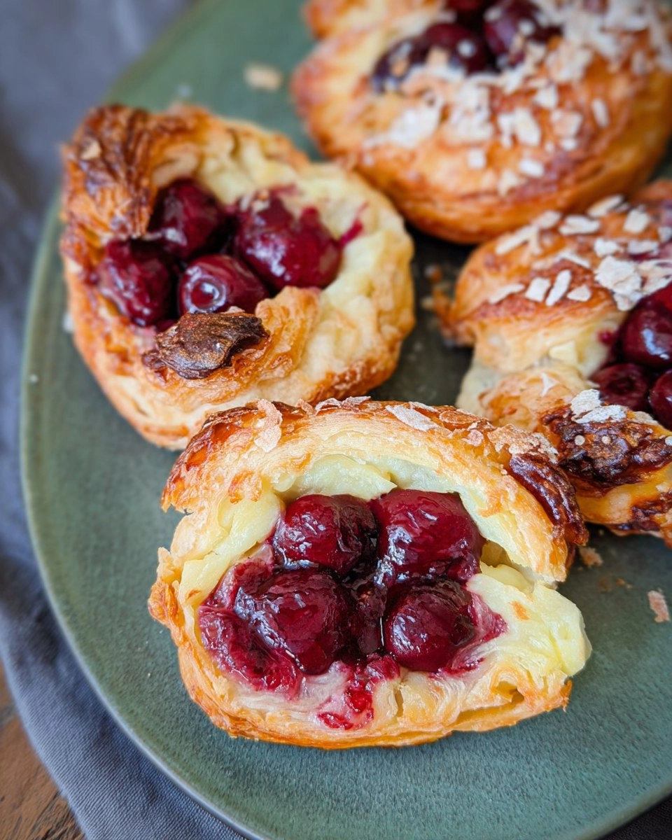 Schnelle Käsekuchen-Blätterteigteilchen mit Kirschen