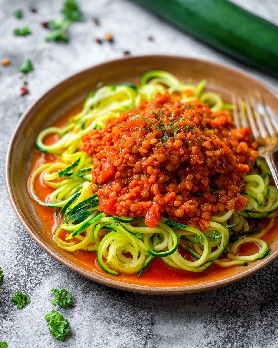 Zucchini-Spaghetti mit Linsenbolognese