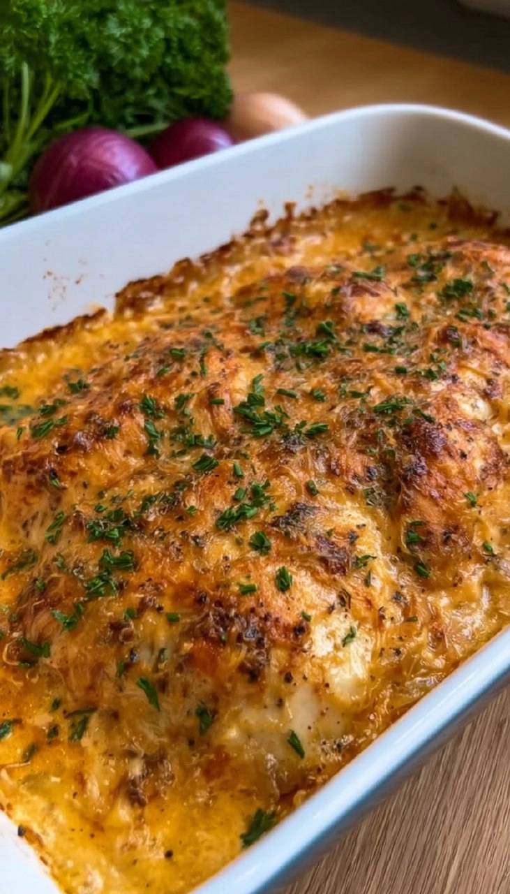 Zwiebel-Sahne-Hähnchen aus dem Ofen 125 Zwiebel-Sahne-Hähnchen aus dem Ofen