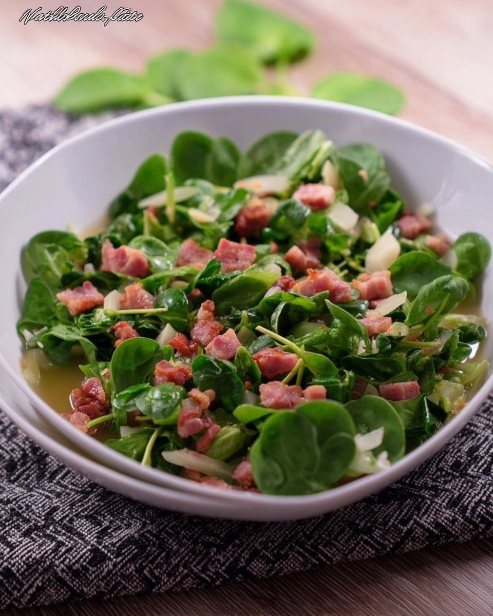 Feldsalat mit Speck und Brühe