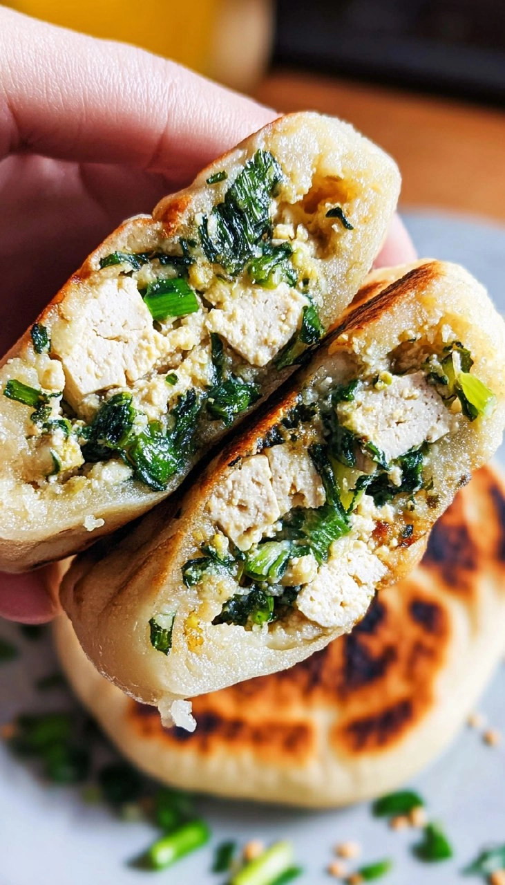 Pfannenbrote mit Bärlauch-Tofu-Füllung 95 Pfannenbrote mit Bärlauch-Tofu-Füllung