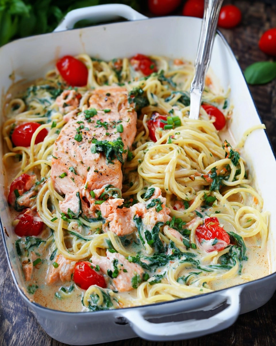 Schnelle-Lachs-Spinat-Pasta-aus-dem-Ofen-Rezept