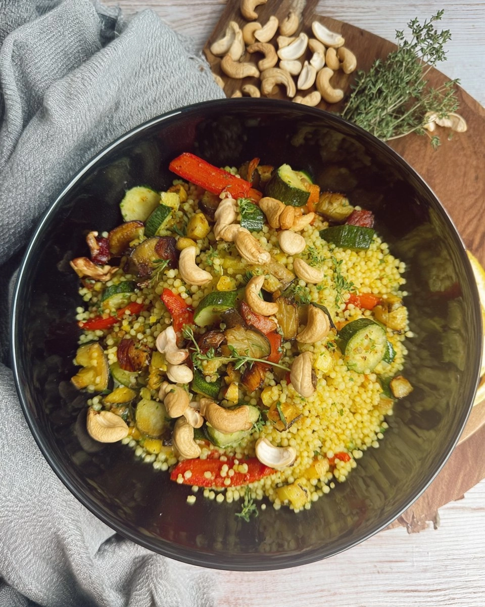 Zitroniger Couscous mit geröstetem Gemüse und Cashews 99 Zitroniger Couscous mit geröstetem Gemüse und Cashews