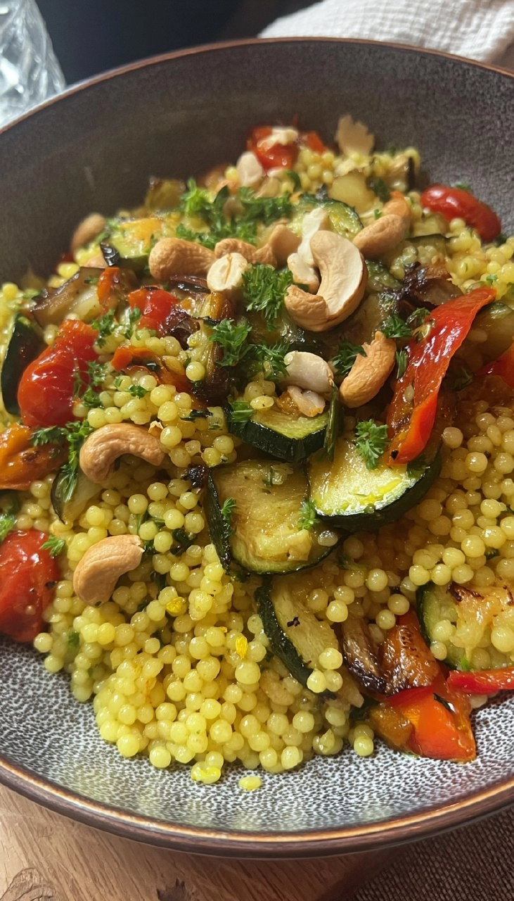 Zitroniger Couscous mit geröstetem Gemüse und Cashews 100 Zitroniger Couscous mit geröstetem Gemüse und Cashews