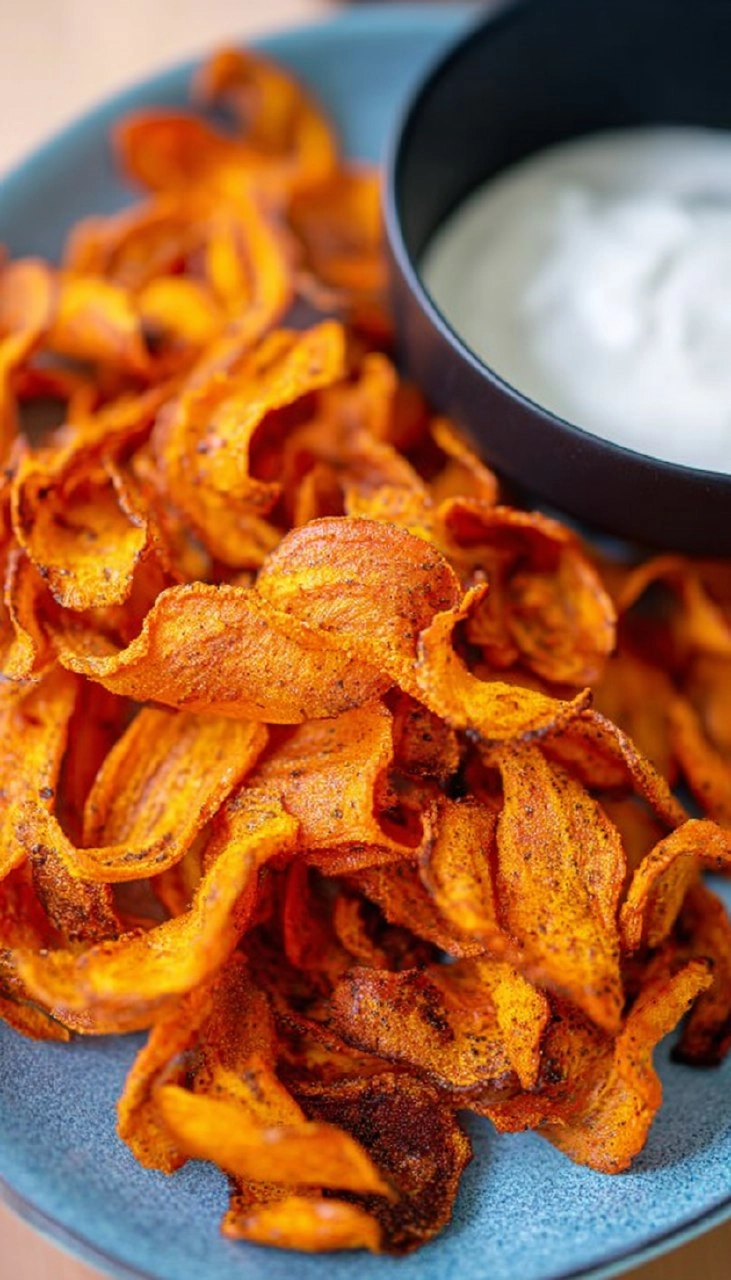 Karottenchips-aus-dem-Airfryer-mit-cremigem-Protein-Dip-Rezept