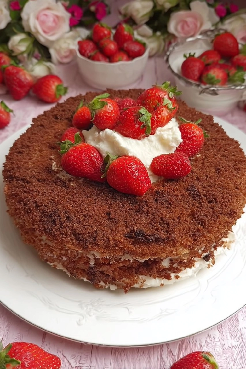 Maulwurfkuchen mit Erdbeeren