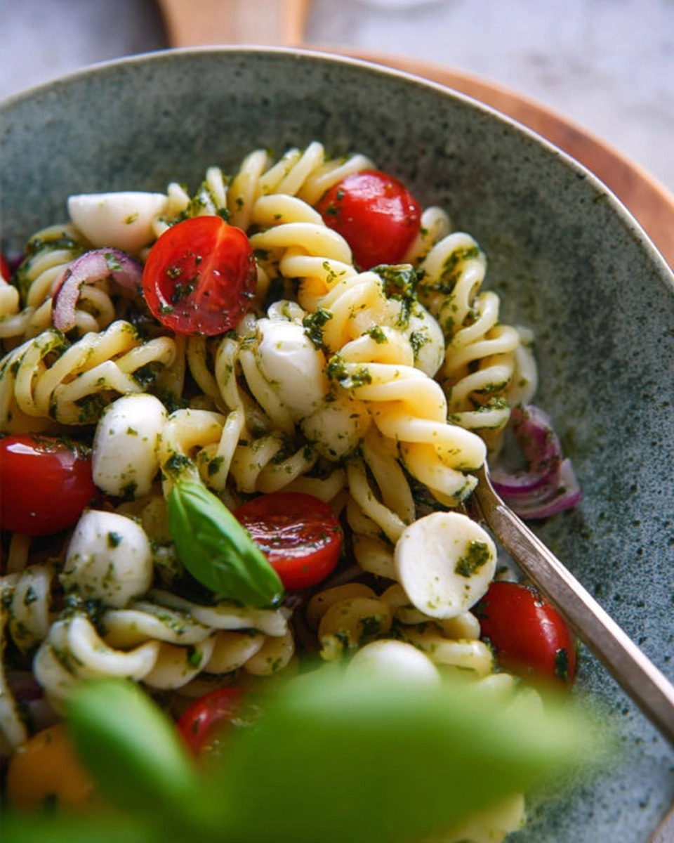 Mediterraner Nudelsalat mit Pesto