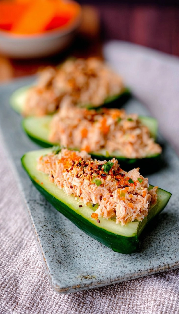 Thunfisch-Gurken-Schiffchen-mit-Frischkaese-Rezept